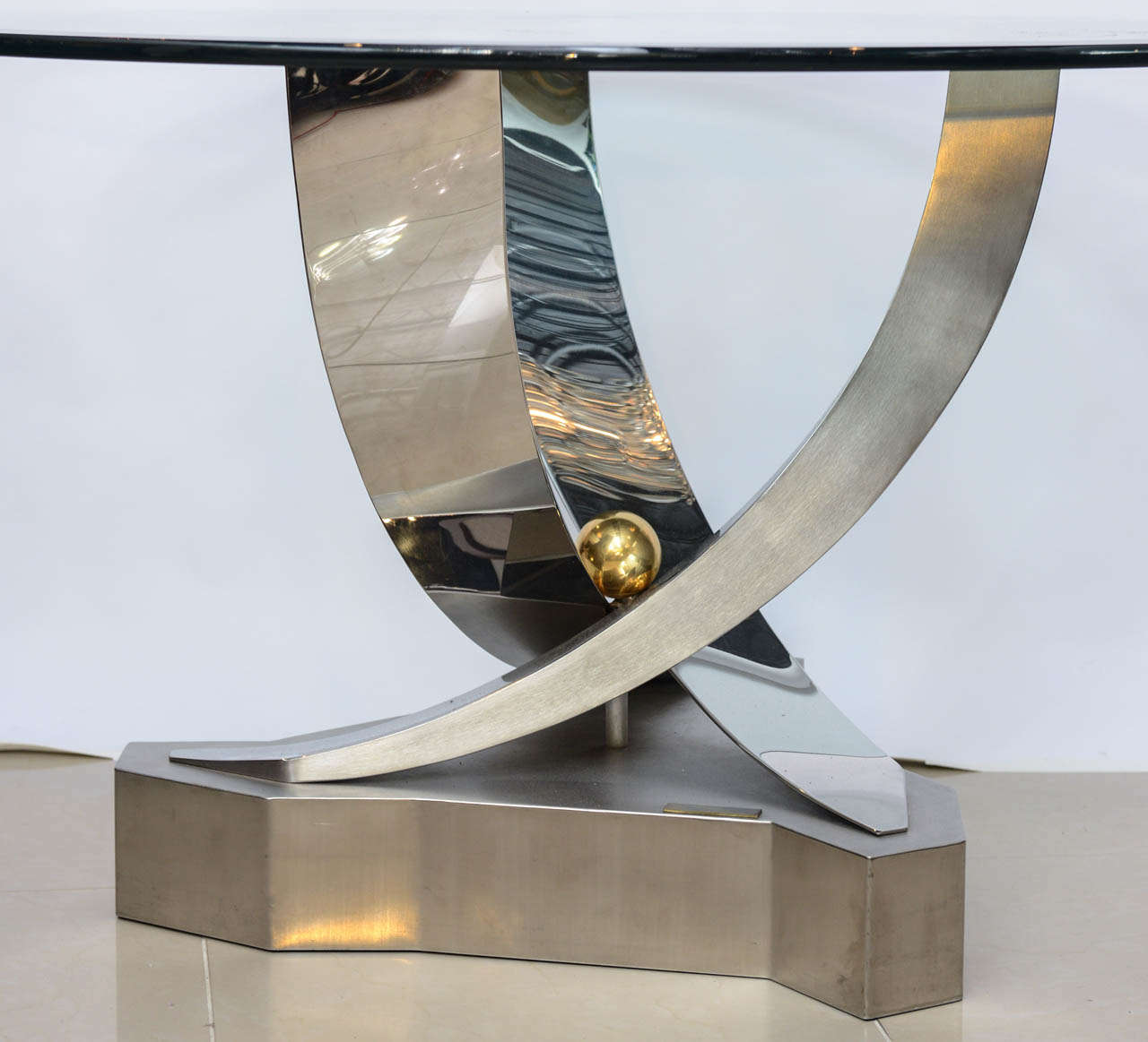 American Greg Sheres Polished Stainless Steel and 24-Karat Gold Plated Brass Center Table