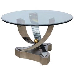 Greg Sheres table centrale en acier inoxydable poli et laiton plaqué or 24 carats