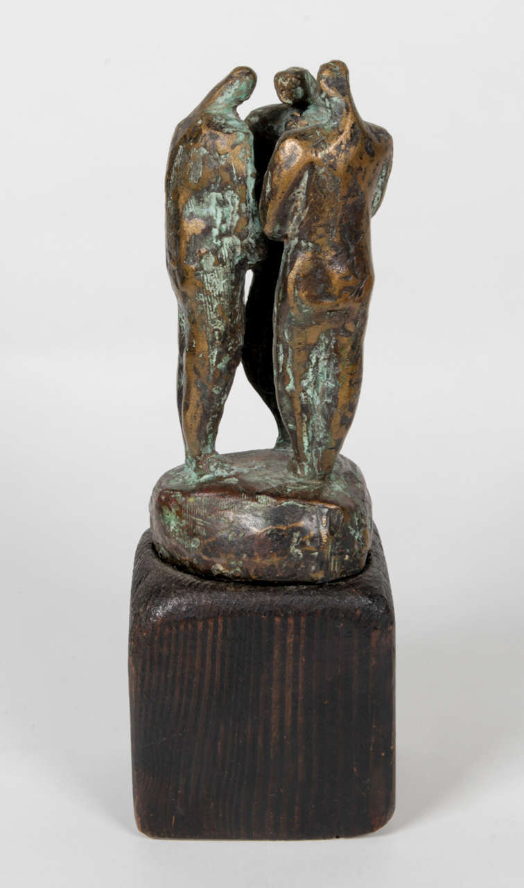 Mayo Martin Johnson (b. 1904), USA.

“Summit Conference,” 1960.

Patinated bronze with a verdigris patina in the recessed areas and natural bronze highlights, original wooden plinth / base. 

Marks: Red painted museum accession marks.

For