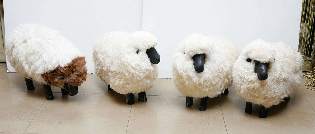 Vintage sheep sculpture, original sheepskin with resin frame in the style of Francois Xavier Lalanne. Please note the price for these is priced per each individual sheep.