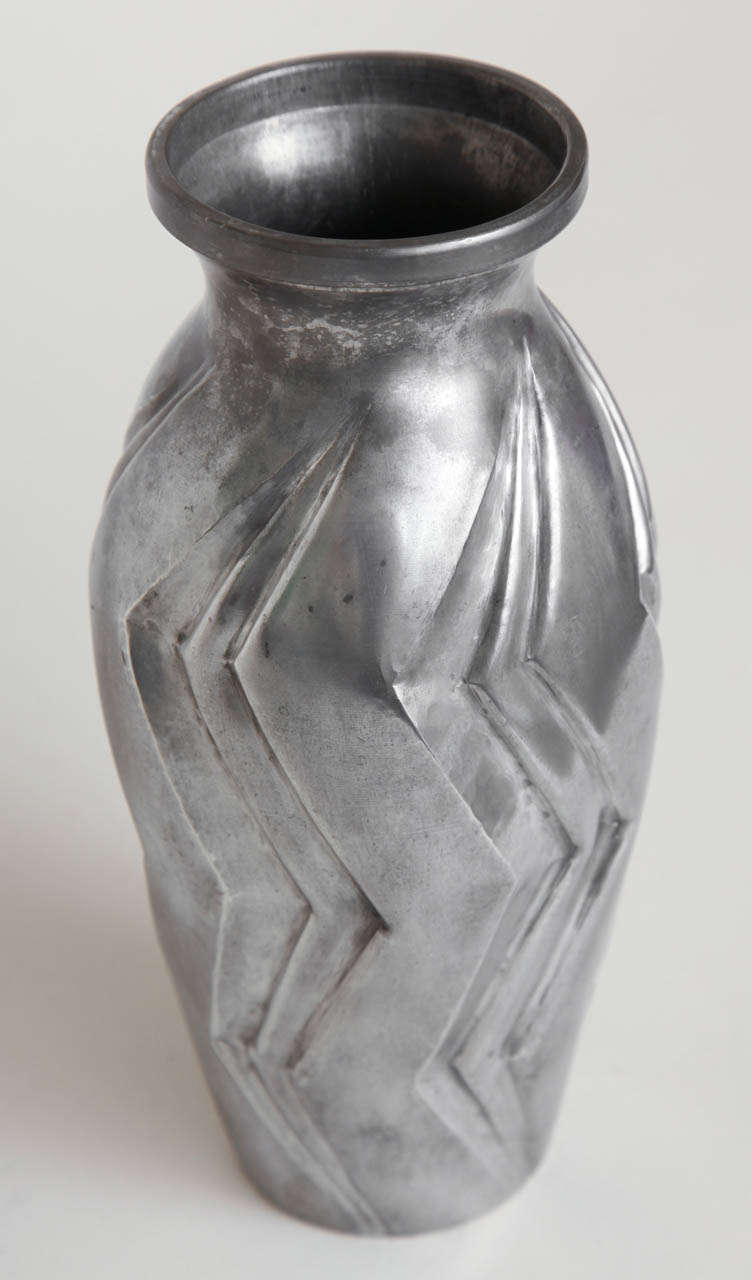 Pierre DuMont Art Deco Pewter Vase In Good Condition In New York, NY