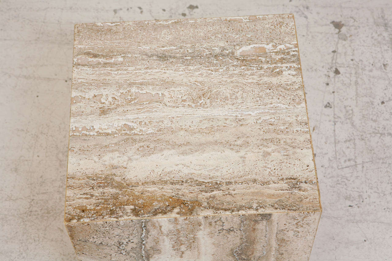 Travertine Cube Side Table In Excellent Condition In Los Angeles, CA