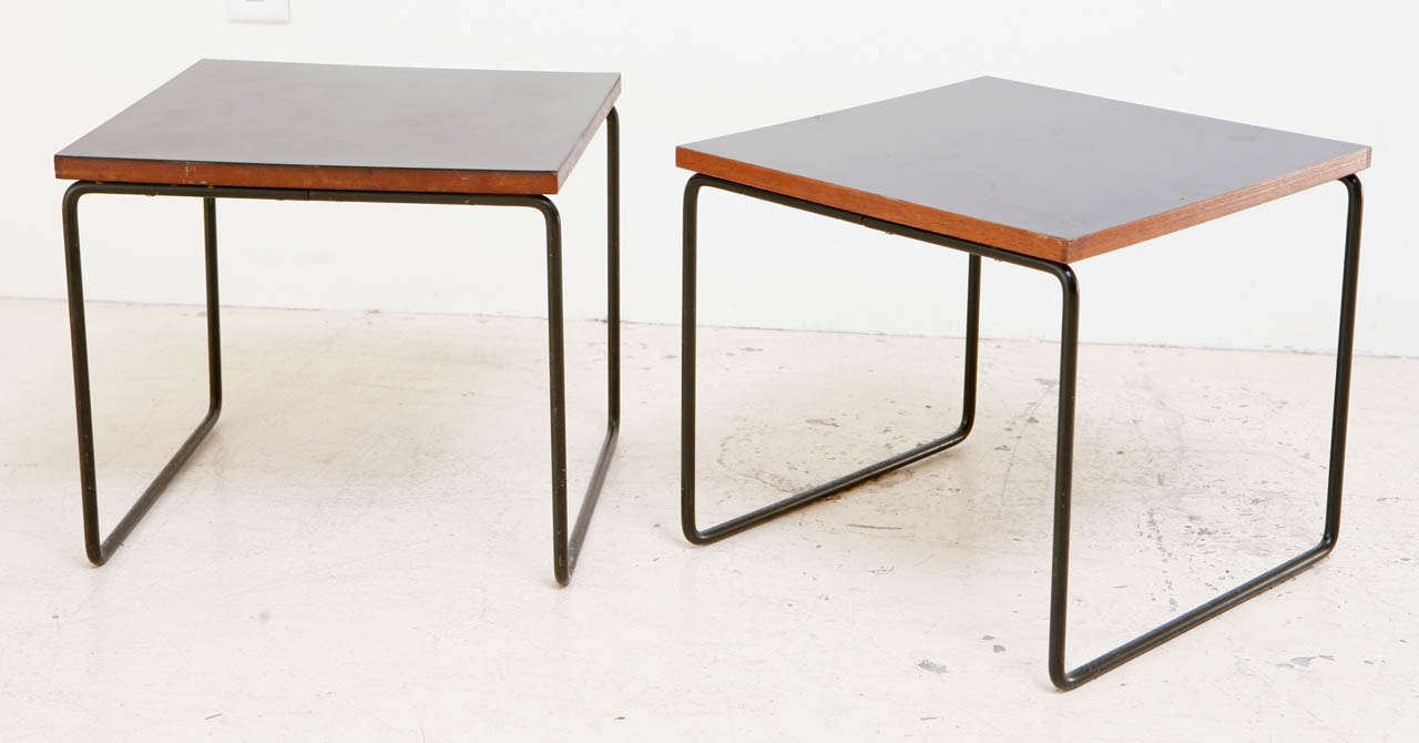 Pair of Black Laminate Tables by Pierre Guariche for Siege Steiner.