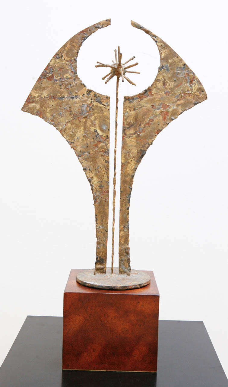 Abstract bronze and steel sculpture, 