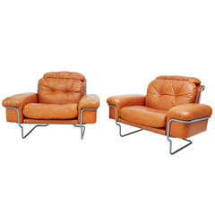 Pair of Tufted Leather Lounge Chairs