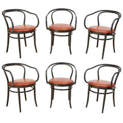 Set of 6 Matte Black and Custom Leather Thonet Chairs