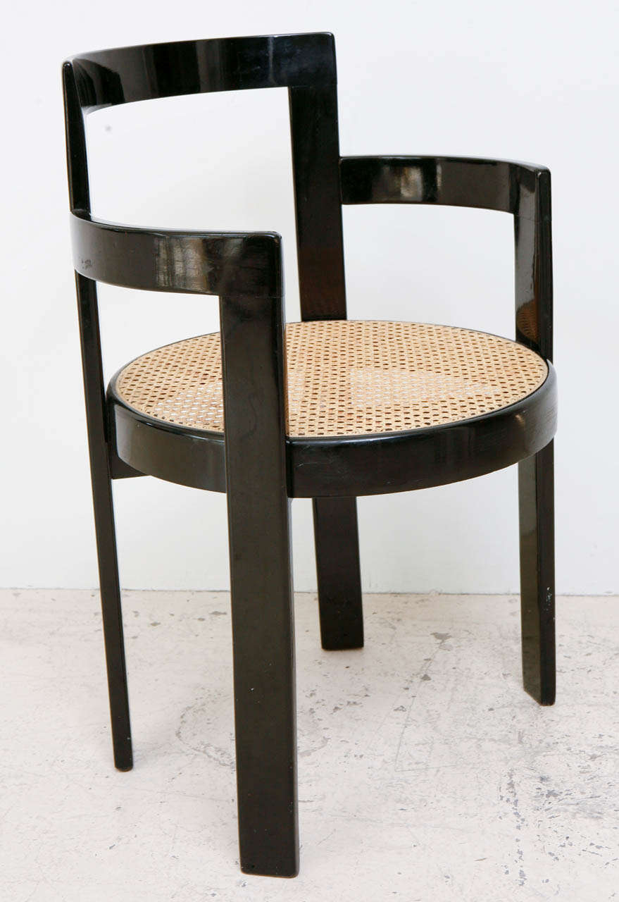 Set of 6 Black Lacquer and Cane Chairs at 1stDibs cane