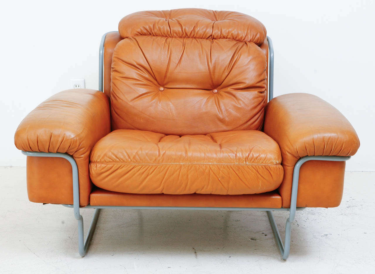 Pair of Tufted Leather Lounge Chairs at 1stdibs