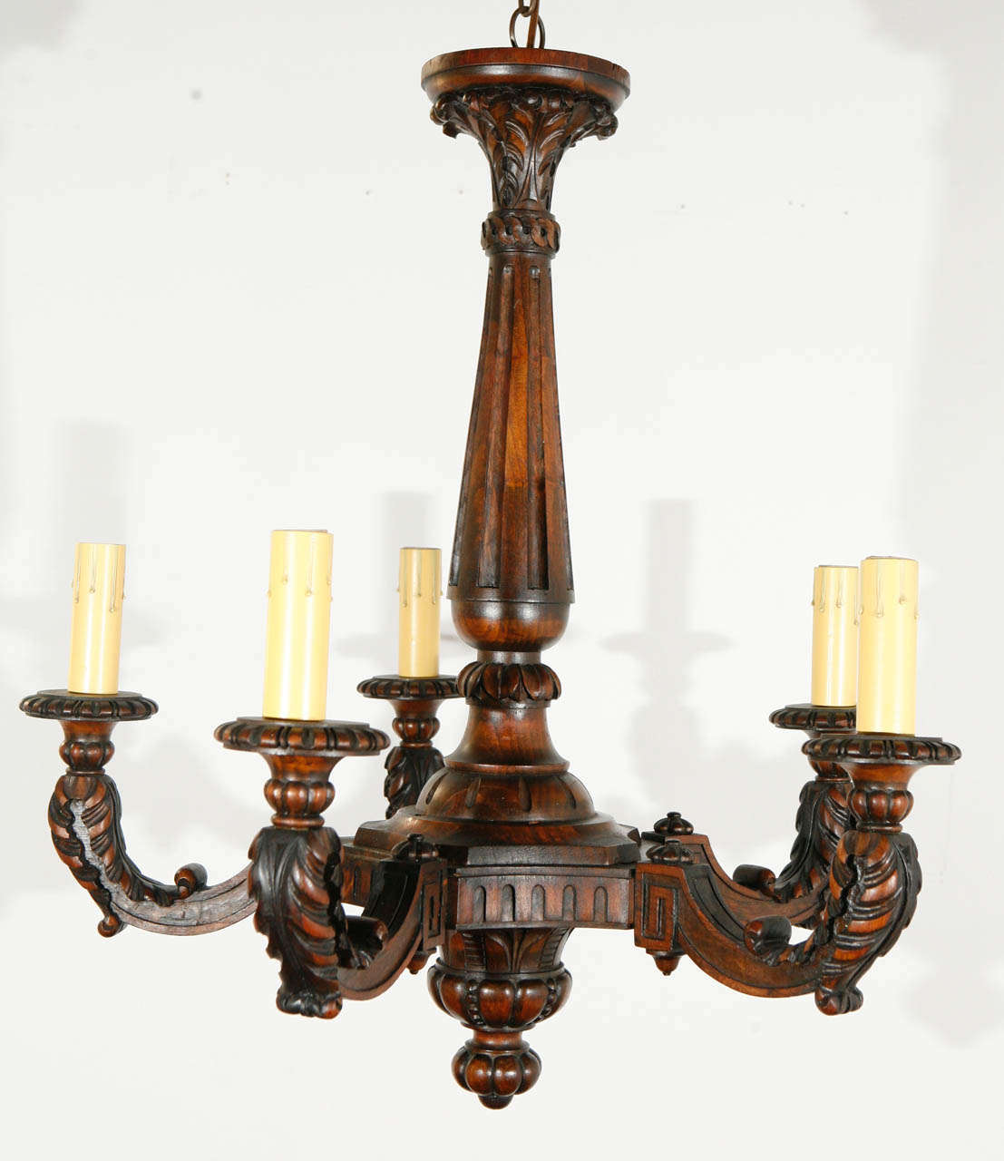 Wood fixture; newly wired with five candelabra sockets.