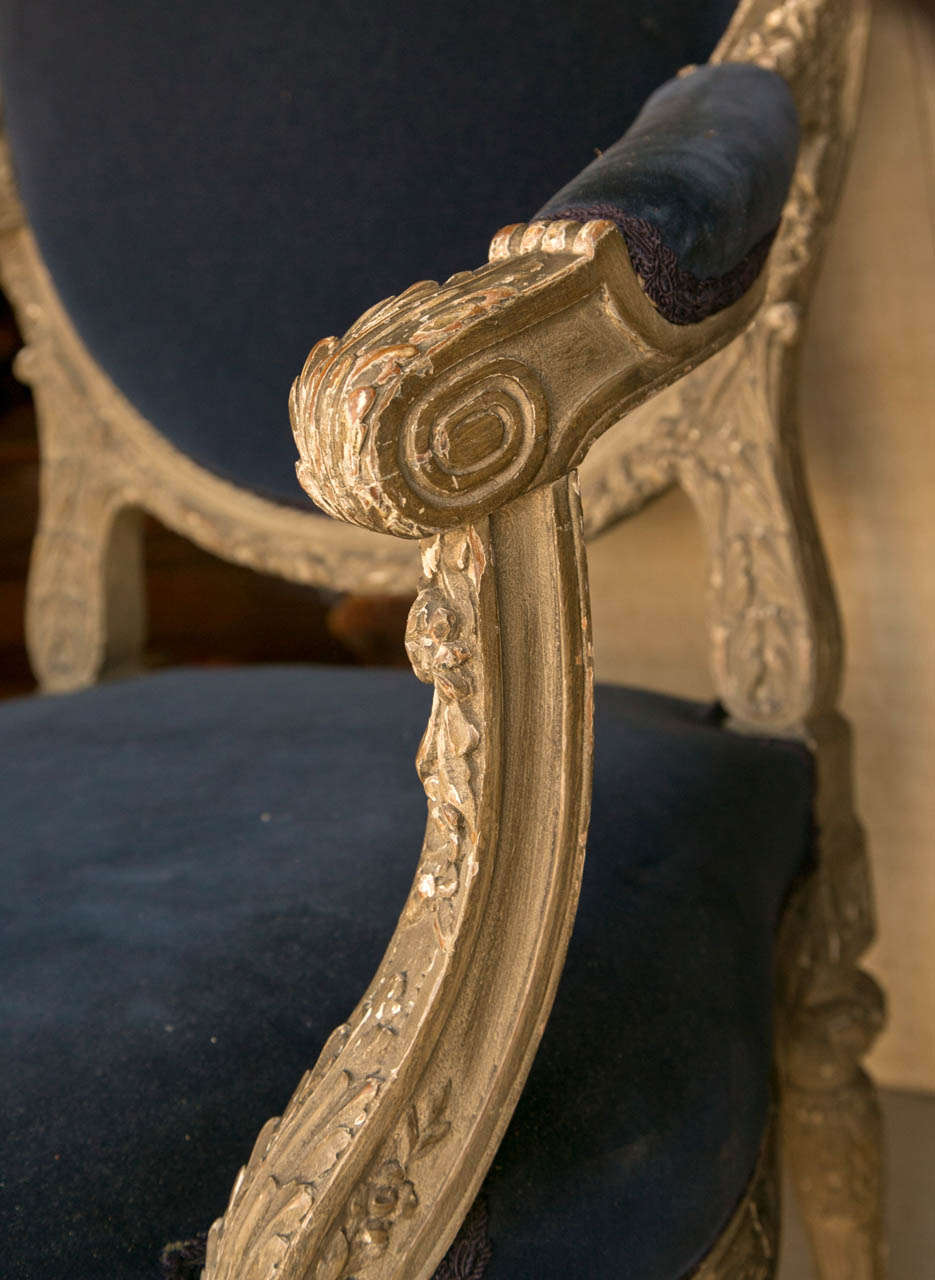 Pair Laarge Scale Louis XVI Style  Painted Fauteuils For Sale 2