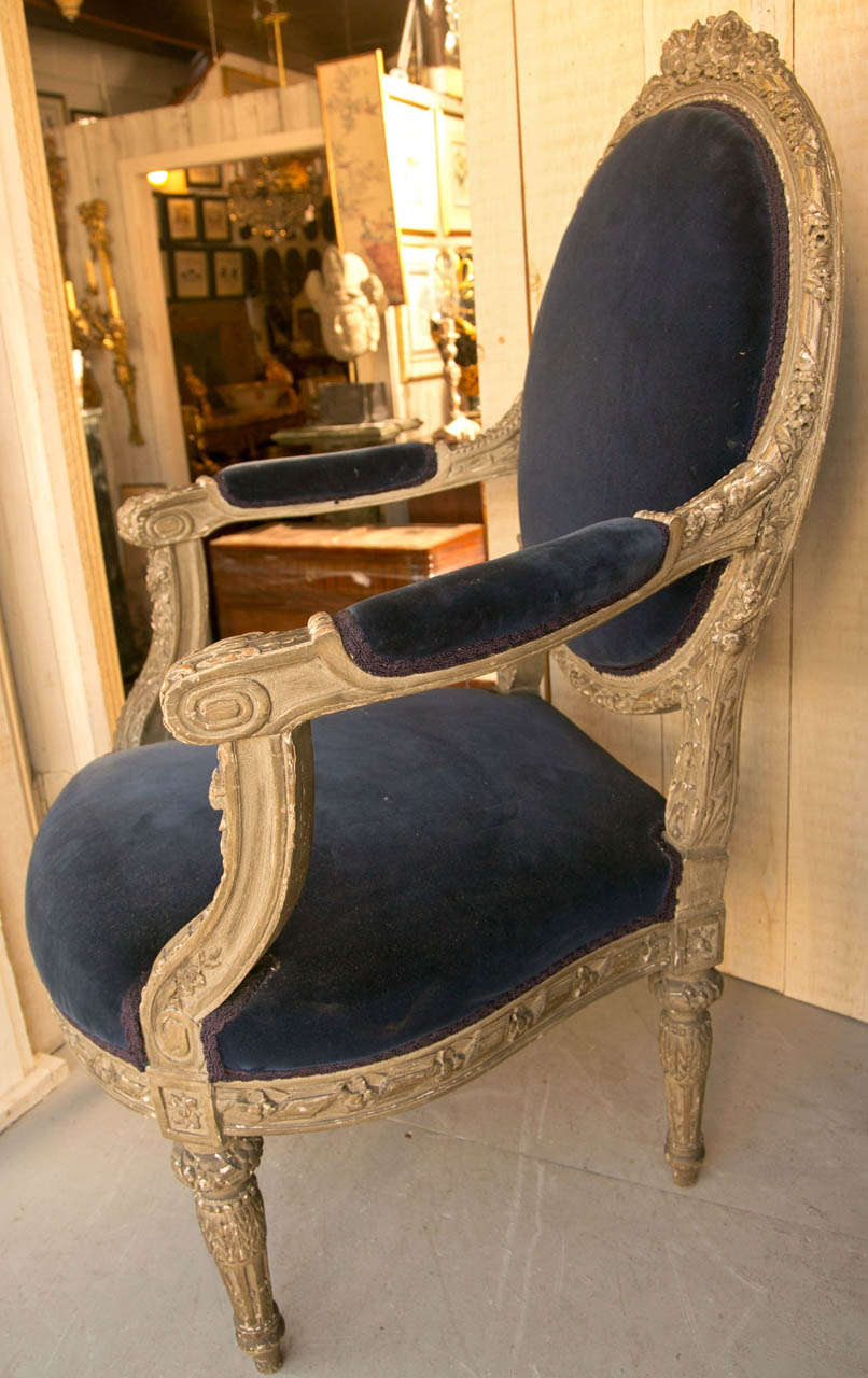Mid-20th Century Pair Laarge Scale Louis XVI Style  Painted Fauteuils For Sale