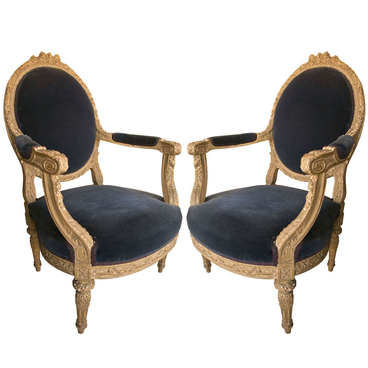 Pair Laarge Scale Louis XVI Style  Painted Fauteuils For Sale