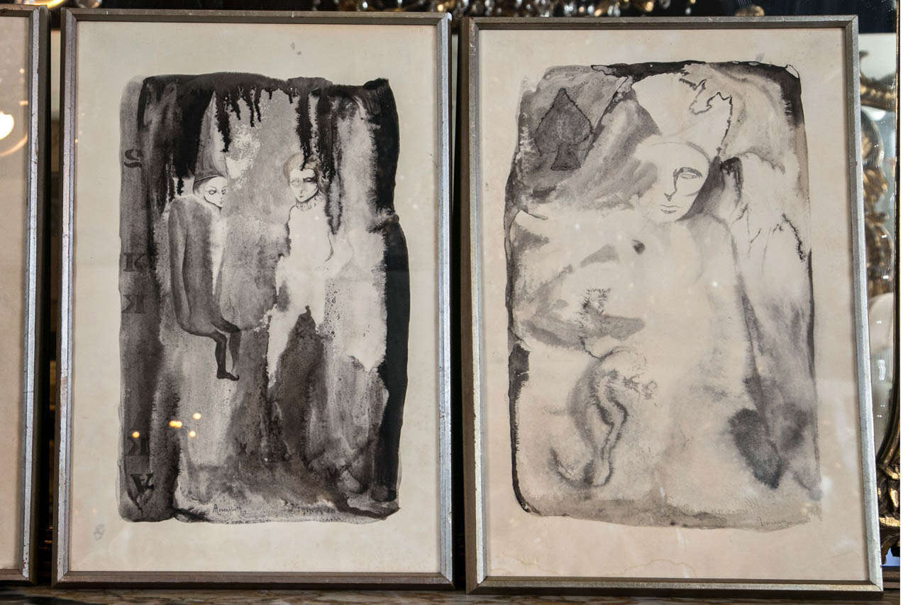 Expressionistic ink wash drawings or sketches of dream-like female forms and  faces. signed by the artist
Arturo Rosenbleuth born in Mexico, 1941