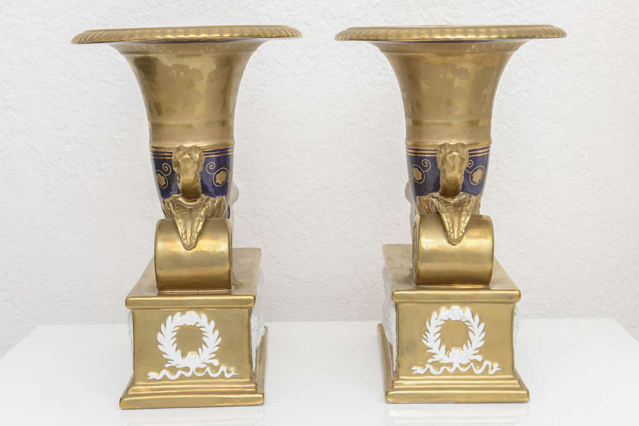 Porcelain Pair of 19th Century Dresden Neoclassical Cornucopia Mantel Vases