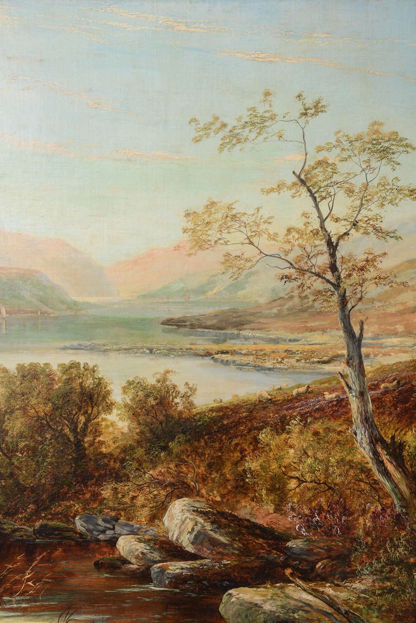 Ölgemälde mit dem Titel „Loch Tyt N. B.“:  Schottland, England, Thomas Hines, 19. Jh. (Vergoldet) im Angebot