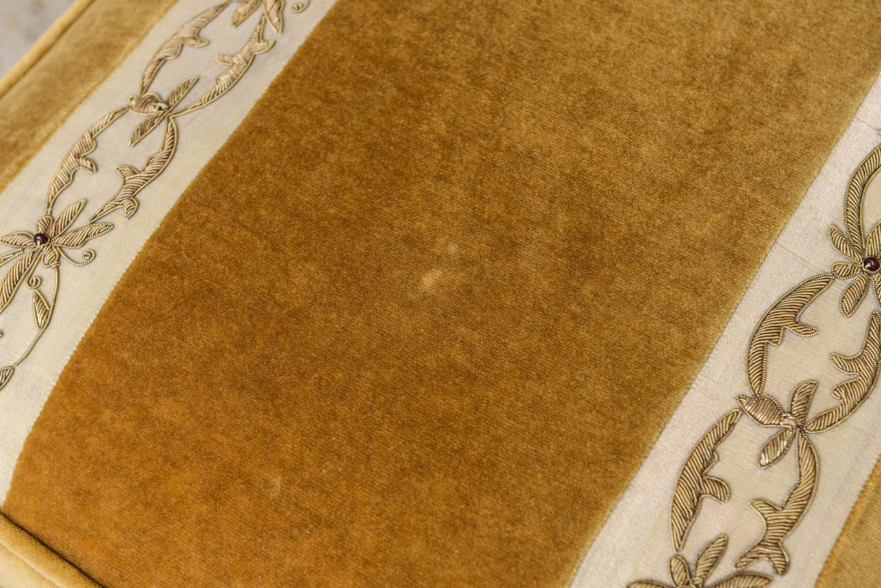 Pair of Rectangular, 19th Century Italian Stools Embroidered Gold Velvet 4