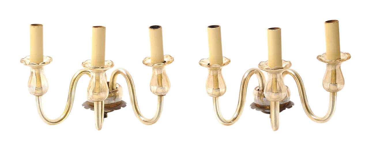Pair of Glass Italian Sconces, 1940s