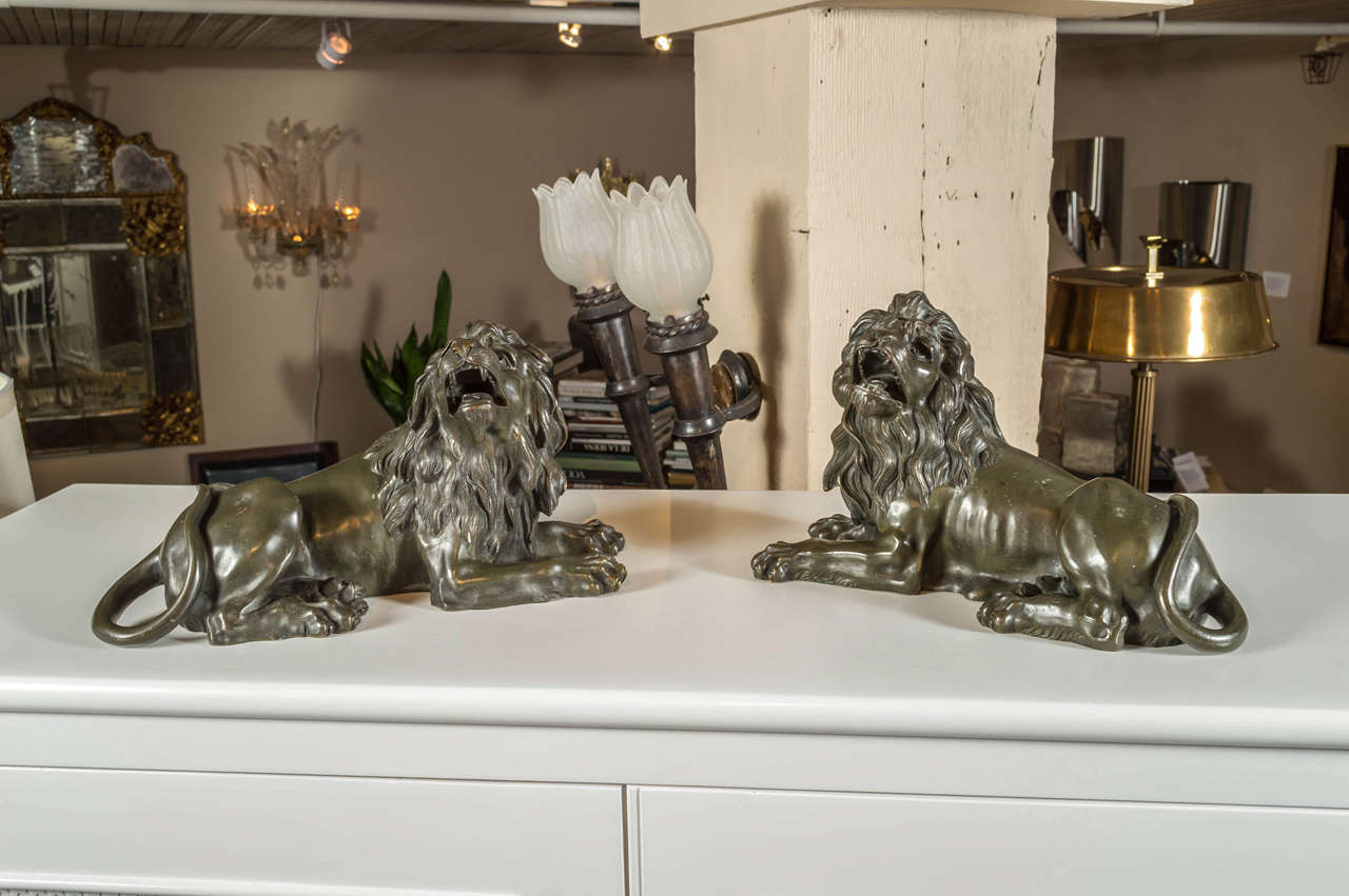 Pair of Neoclassical Bronze Lions
