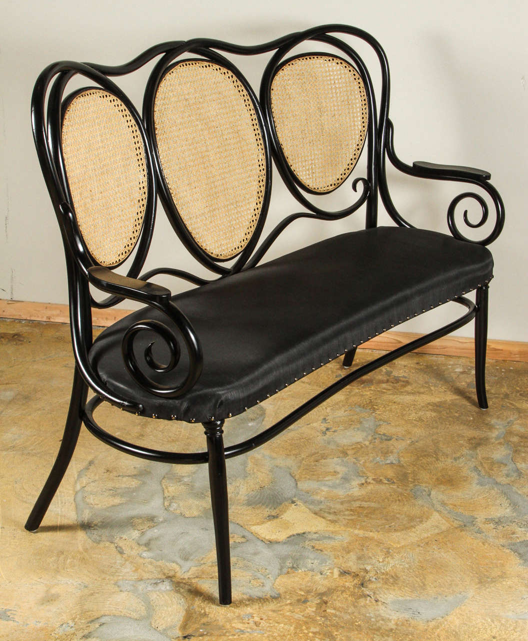 Thonet settee totally restored including new horsehair upholstery and nailhead trim.