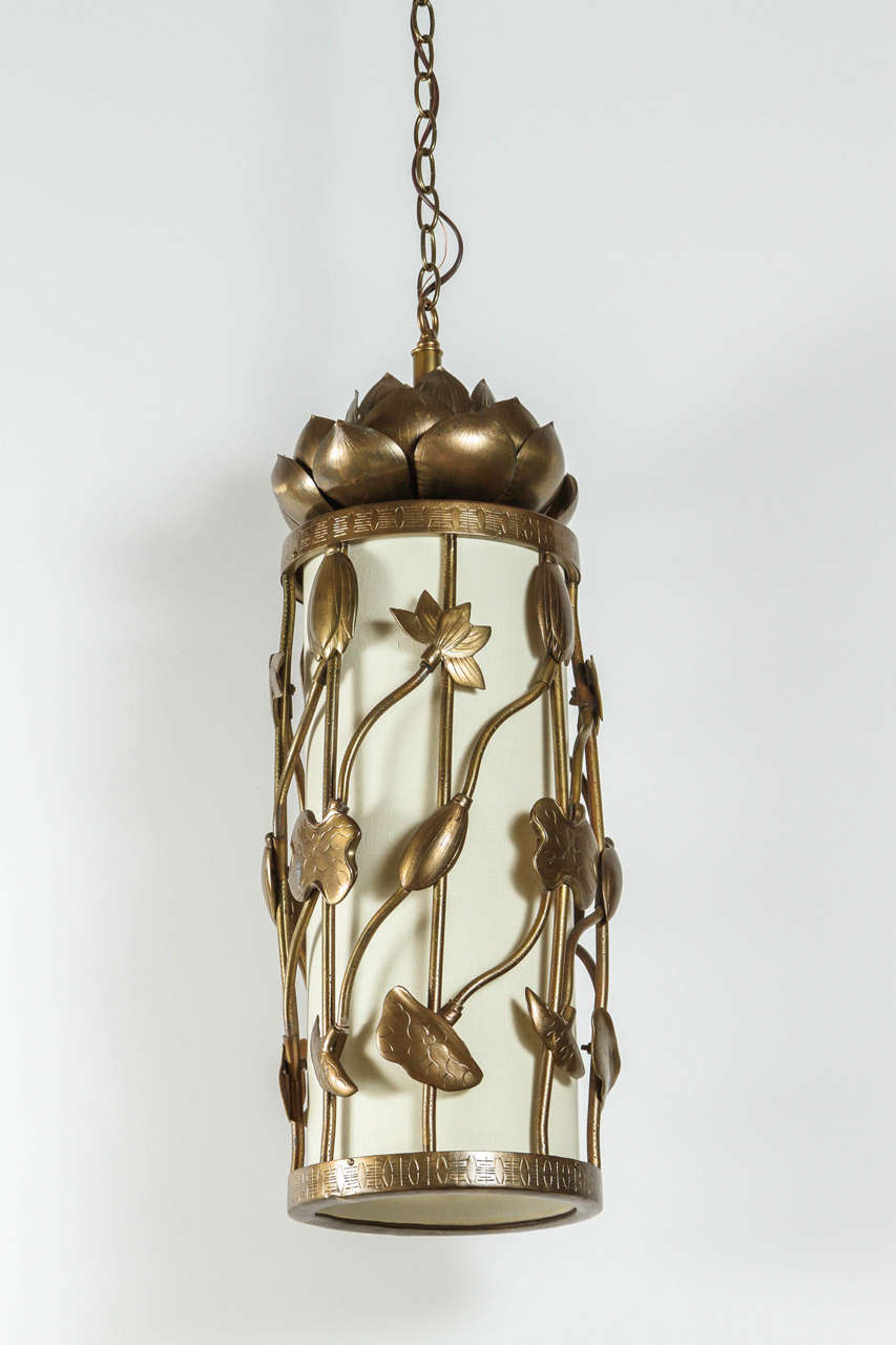Mid-Century Modern Brass Lotus Pendant For Sale