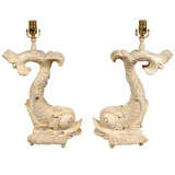 Pair Italian Carved Dolphins Adapted as Lamps