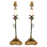 Pair Tripod Based Mettal and Copper Candlestick Lamps