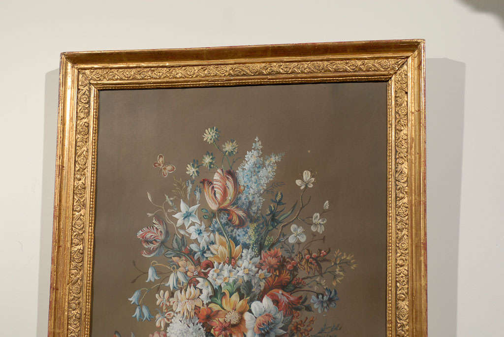 French Empire Period Pastel and Gouache Painting, circa 1810 in Giltwood Frame In Good Condition For Sale In Atlanta, GA