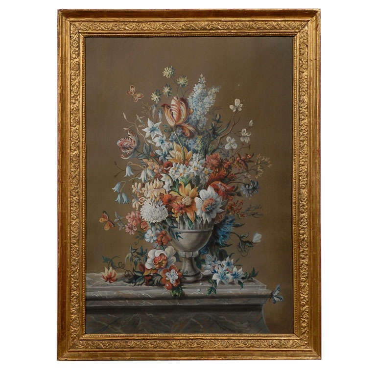 French Empire Period Pastel and Gouache Painting, circa 1810 in Giltwood Frame For Sale