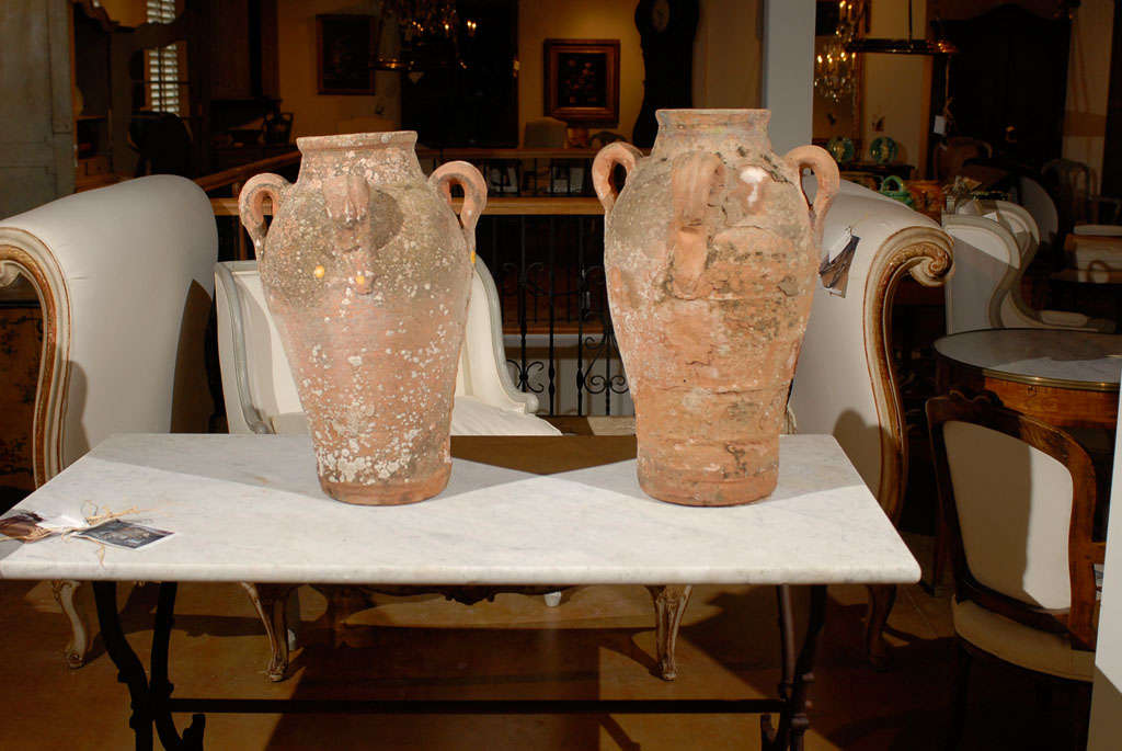 Two French Early 18th Century Four-Handled Terracotta Urns with Aged Patina 5
