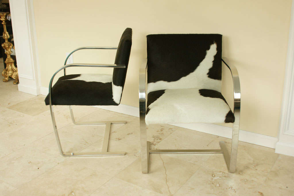 Chrome Pair Of Cowhide Brno Chairs