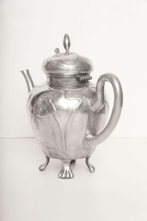 Early 20th Century Art Nouveau German Pewter Tea Service Vintage For Sale