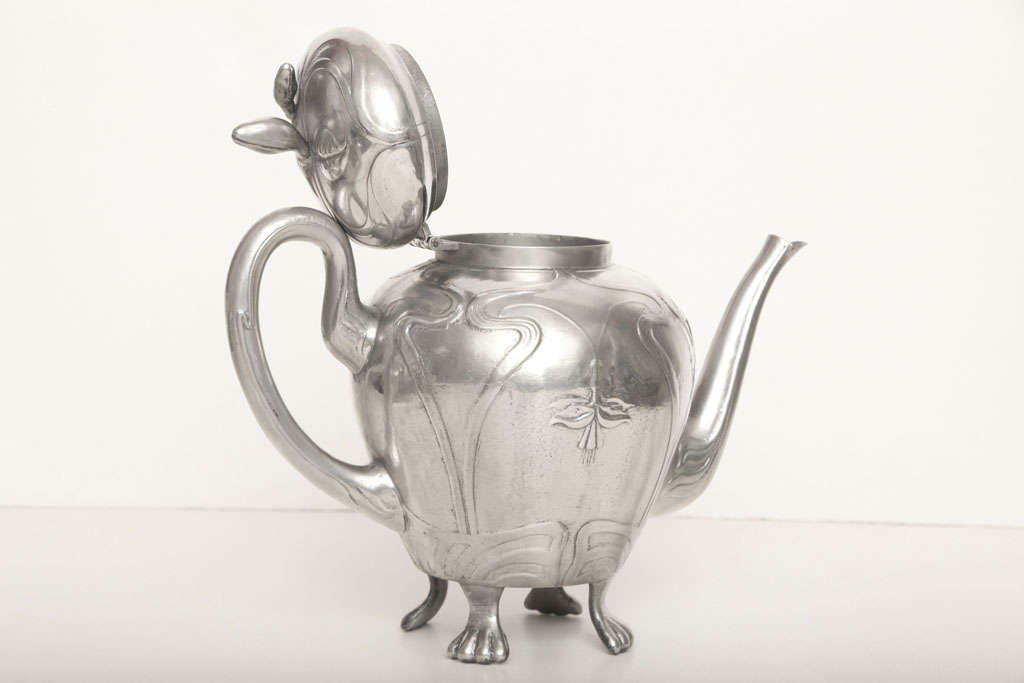 Art Nouveau German Pewter Tea Service Vintage For Sale 1