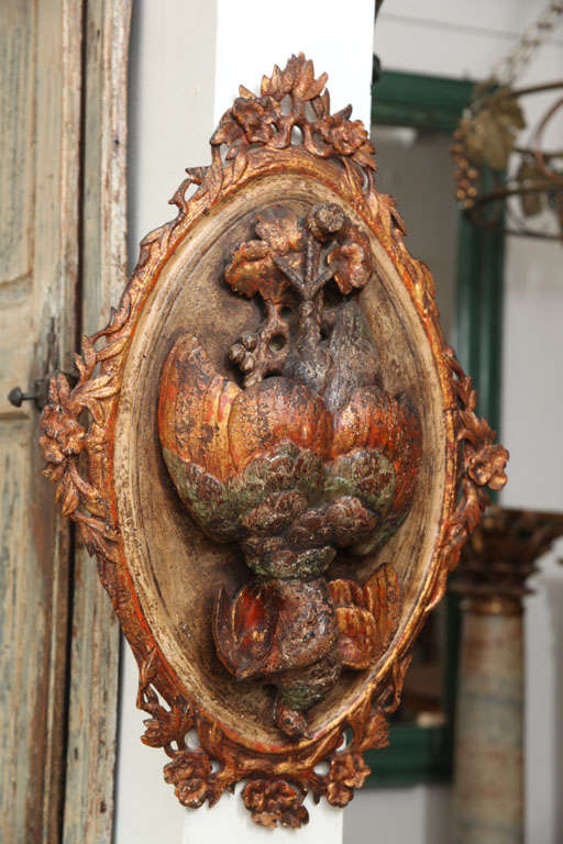 Pair of Carved Polychrome Plaques