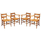 Set of 4 English Regency Arm Chairs with Caned Seats