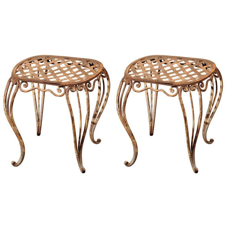 Pair of 19th Century French Iron Garden Stools For Sale