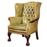Apple Green Leather Wing Chair