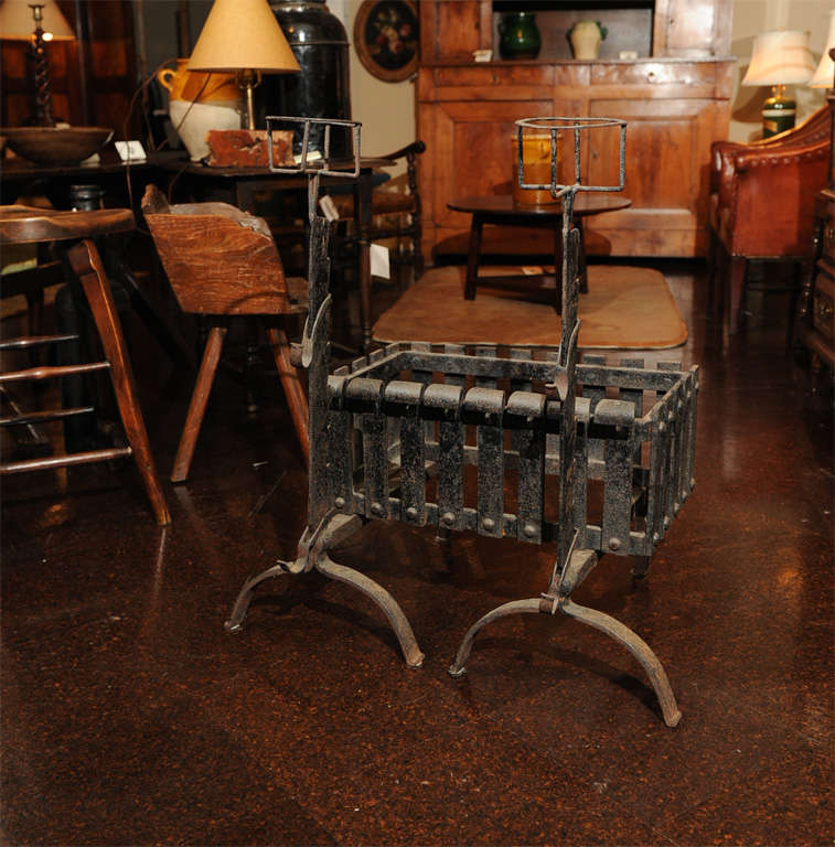 Iron Firedogs with Log Basket; English, circa 1880