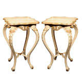 Pair of Gustavian Style Painted and Parcel Gilt Side Tables