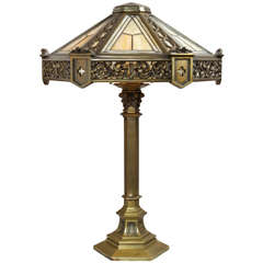 American Leaded Glass and Bronze Table Lamp