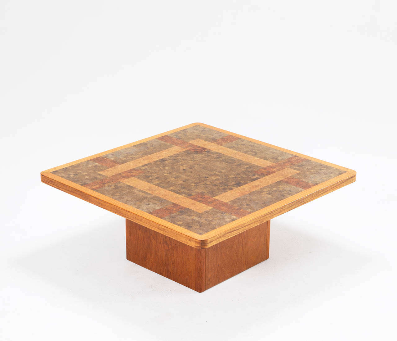 Very tight designed coffeetable by Rolf Middelboe with a bitmap structured table top, made of cubical solid pieces of wood. All combined to create an interesting structure and pattern.

Solid wenge frame with several wood cubes such as, wenge, oak,