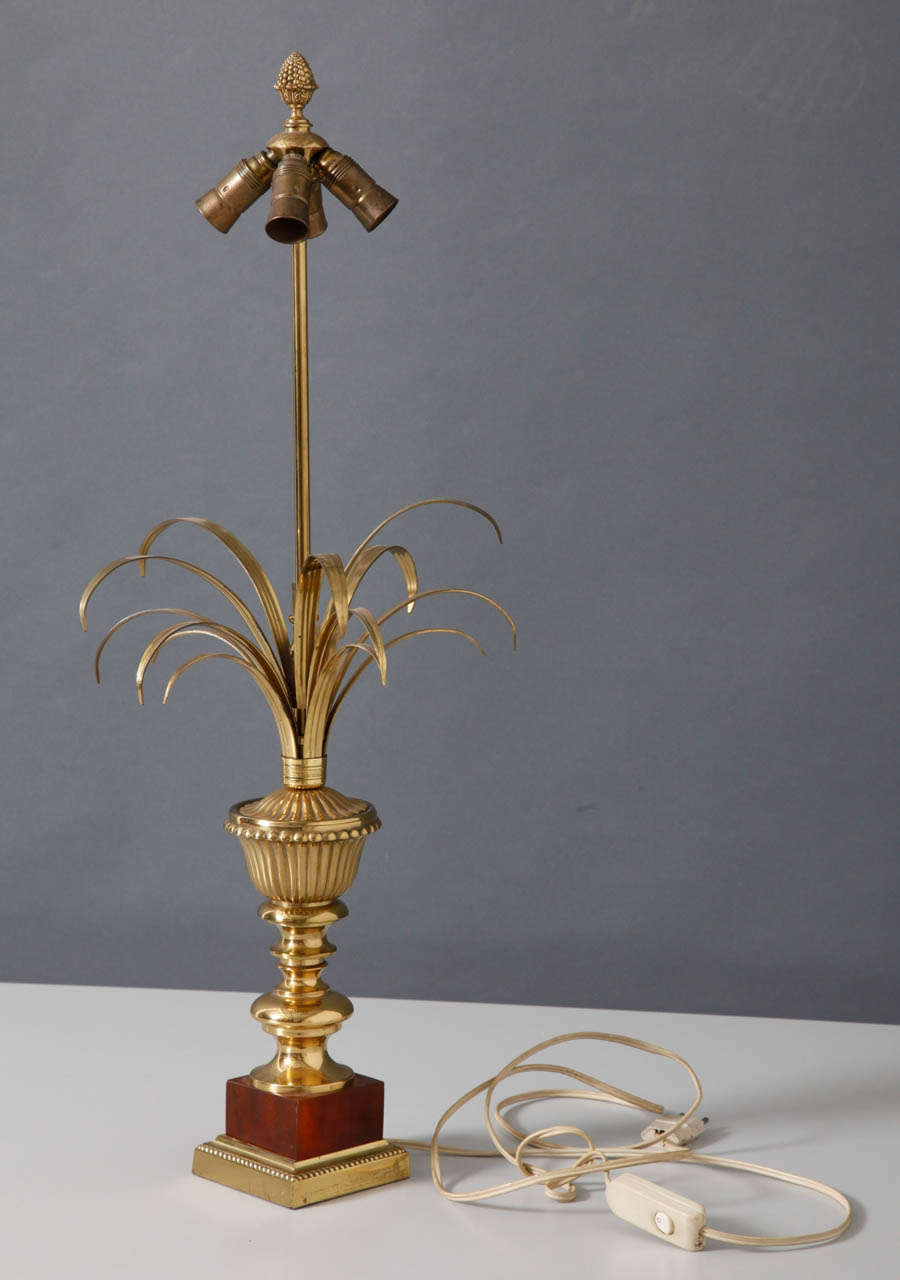 Palm-tree table lamp.  High-end brass table lamp, attributed to Maison Jansen, 1970s, excellent condition.  No shade.