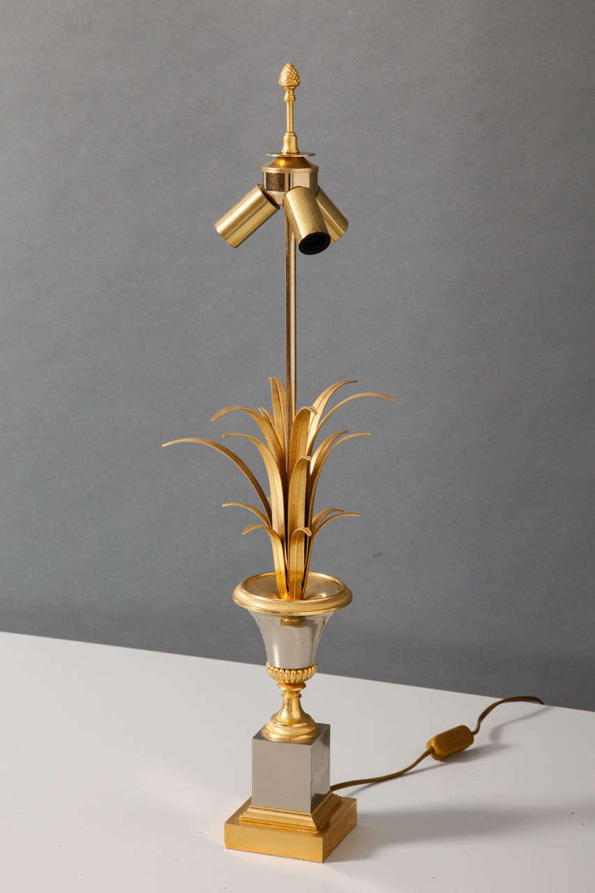 French Maison Charles Palm Three Table Lamp, 1970s For Sale