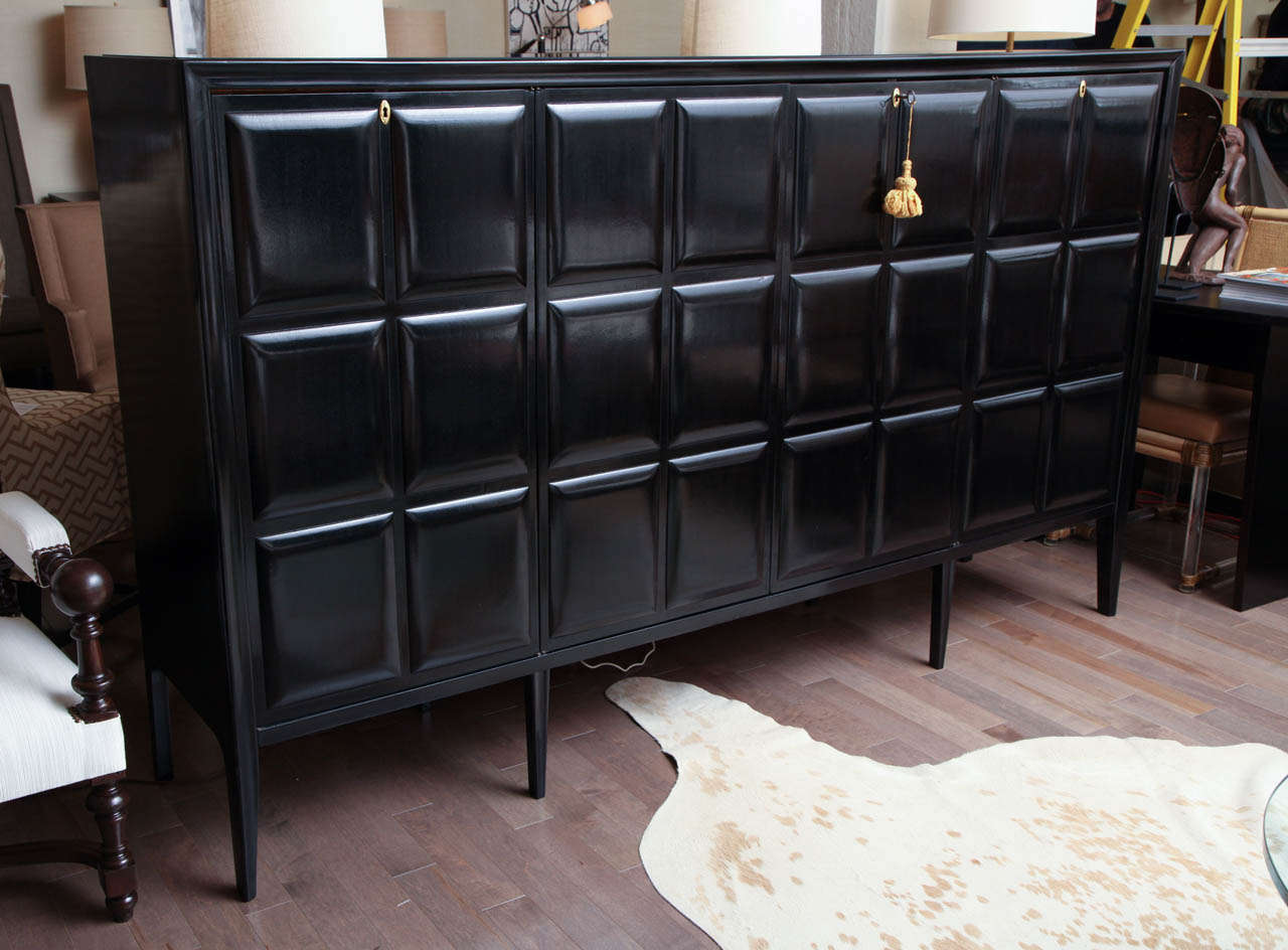 Large ebonized four door credenza with smoked glass top Italian, c. 1940