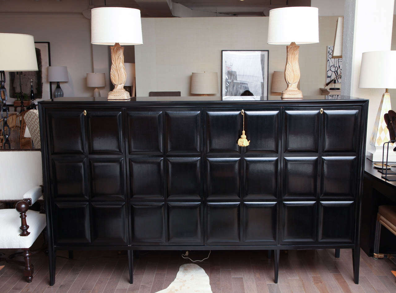 Large Ebonized Four Door Credenza With Glass Top, Italian C. 1940 In Excellent Condition In New York, NY