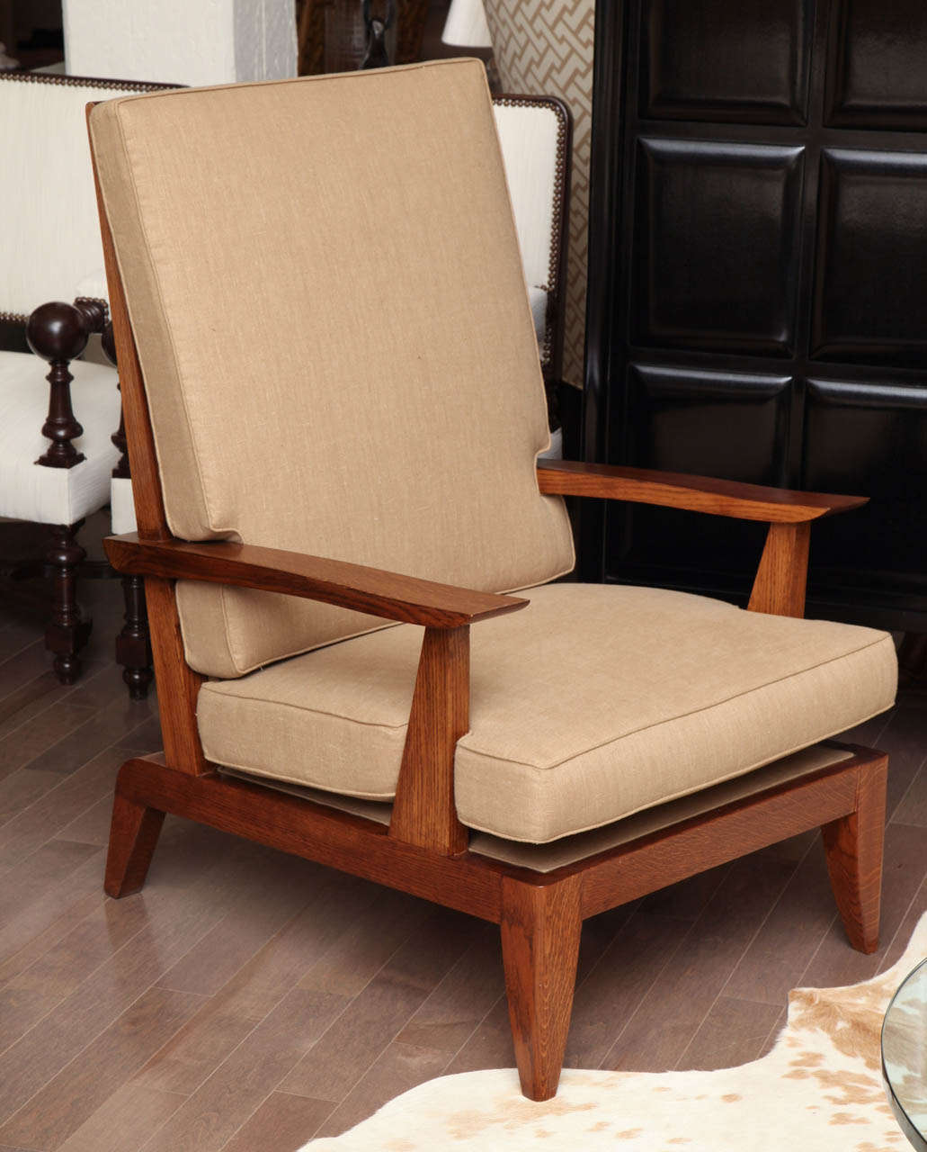 Pair Of Large Oak Armchairs, French C. 1940 In Excellent Condition In New York, NY
