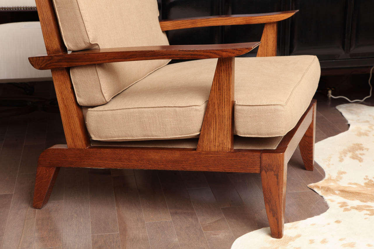 Mid-20th Century Pair Of Large Oak Armchairs, French C. 1940