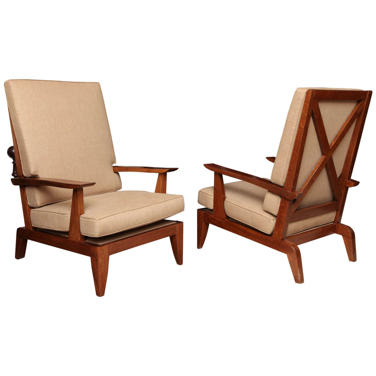 Pair Of Large Oak Armchairs, French C. 1940