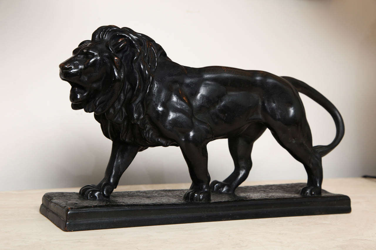 French Late 19th Century Bronze Lion With Finely Chased Mane, Signed 'bayre' For Sale