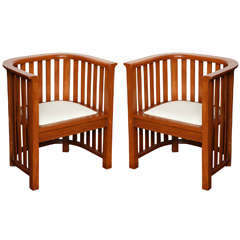 Antique Pair of 20th Century Cherrywood Slatted Chairs