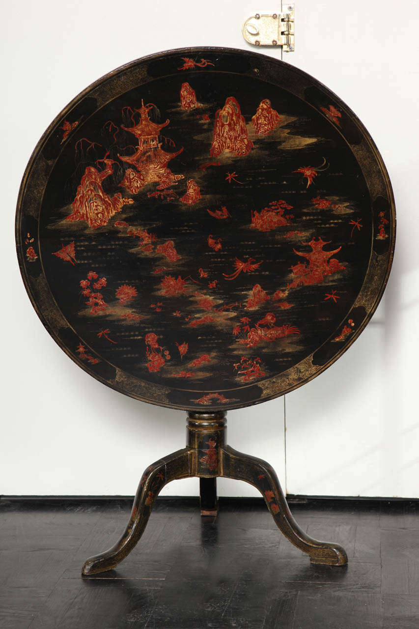 Mid-19th Century Chinese Export Black Chinoiserie Center Table In Good Condition In New York, NY